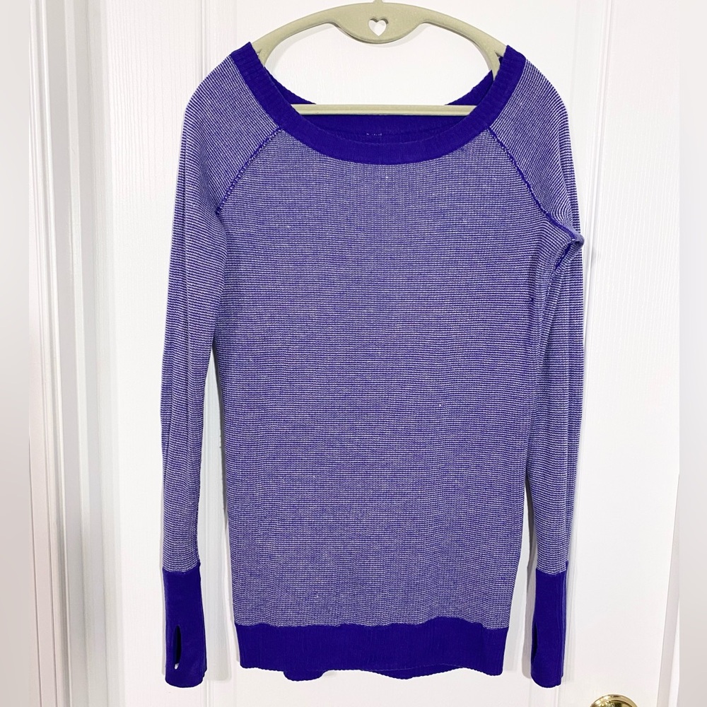 Lululemon Reversible Striped / Solid Purple Knit Raglan Sweater Size Large